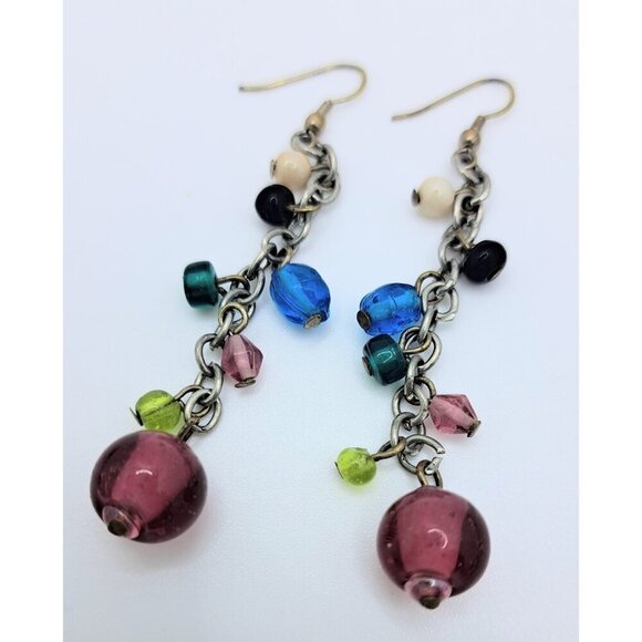 Women's Nautical Bead Necklace & Earrings Multicolor & Silver Tone Pink Green - Picture 4 of 5